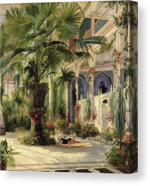 Interior Of The Palm House At Potsdam Canvas Print featuring the painting Interior of the Palm House at Potsdam by Karl Blechen