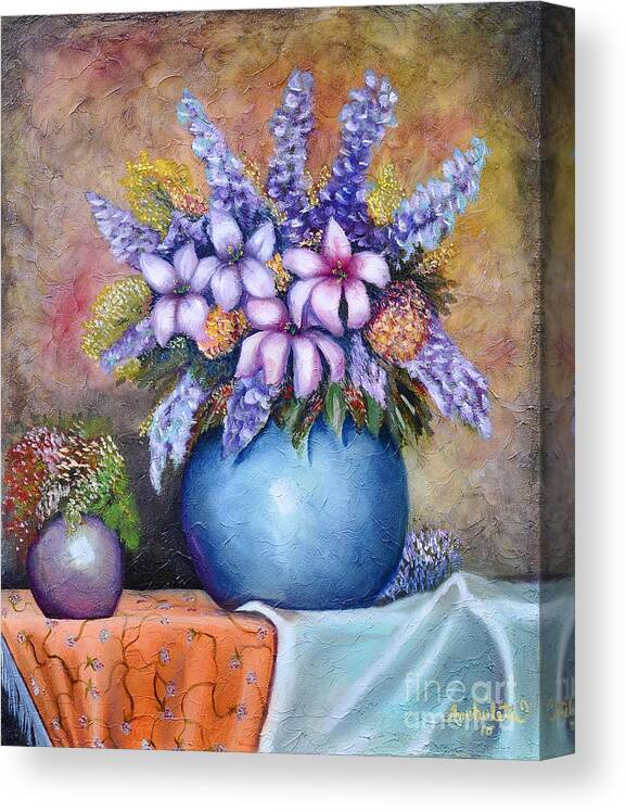 Lavender Colors Canvas Print featuring the painting Lavender Flowers by Ruben Archuleta - Art Gallery