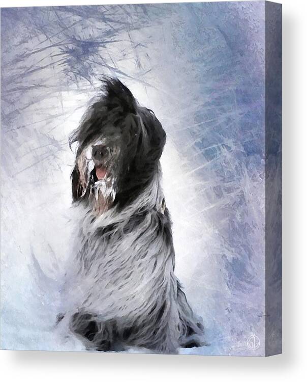 Animal Canvas Print featuring the digital art Little doggie in a snowstorm by Gun Legler
