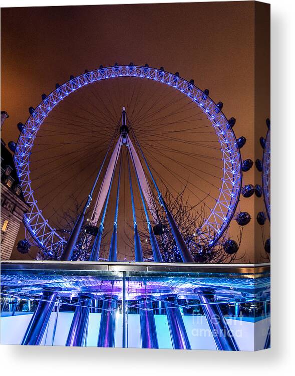Blue Canvas Print featuring the photograph London Eye Supports by Matt Malloy