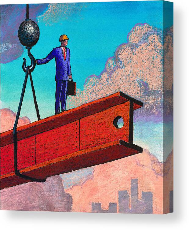 Corporate Business Canvas Print featuring the drawing Man at Construction Site by Jonathan Evans
