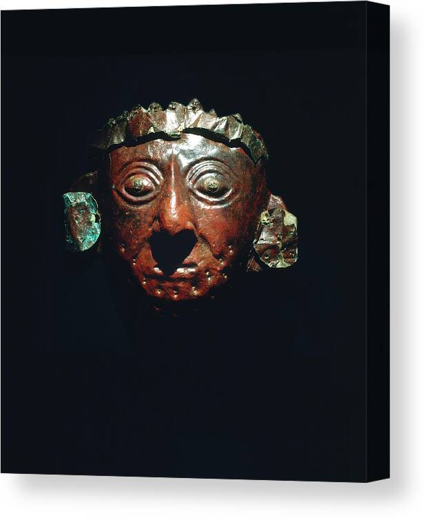 Mask Canvas Print featuring the photograph Mask From The Lord Of Sipan's Tomb by Pasquale Sorrentino/science Photo Library