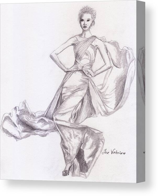 Modeling A Dress Canvas Print featuring the drawing Modeling a dress by Martin Valeriano