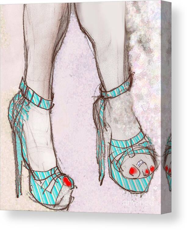 Shoes Canvas Print featuring the mixed media Ms. Cindy's Blue Shoes by Carolyn Weltman
