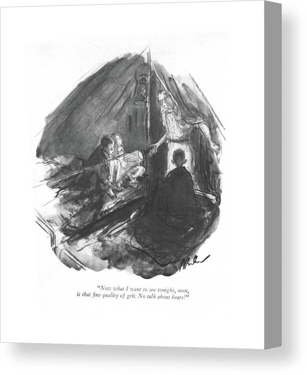 110539 Pba Perry Barlow Man To Children In Tent. Animals Camp Camper Campers Camping Camps Campsite Children Counselor Counselors Man Night Scary Scout Scouts Stories Tale Tales Tent Tents Troop Troops Wild Canvas Print featuring the drawing Now What I Want To See Tonight by Perry Barlow