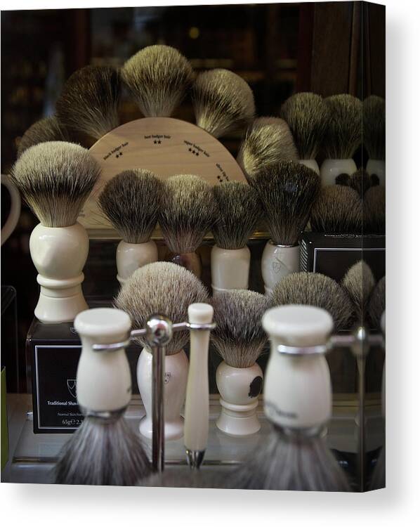 Retail Canvas Print featuring the photograph Old Fashioned Mens Shaving Brushes by Gregory Adams