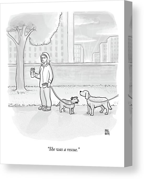Dogs Canvas Print featuring the drawing One Dog Talks To Another by Paul Noth