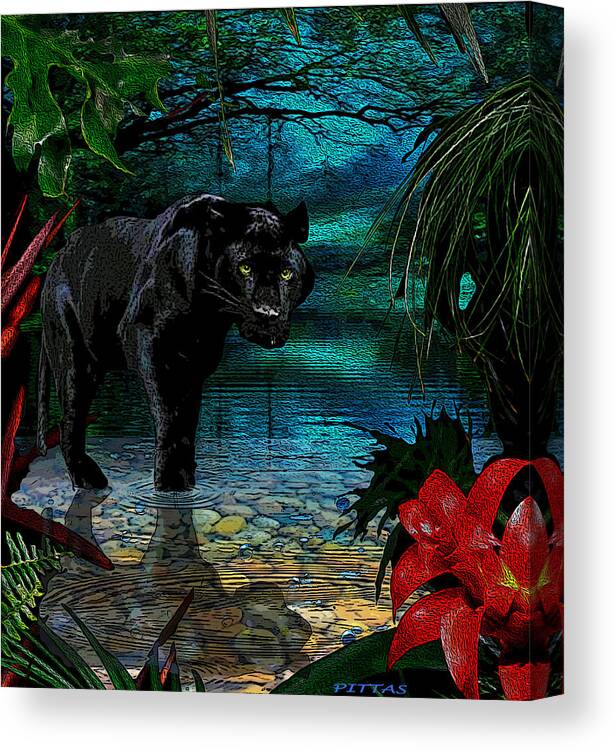 Panther Canvas Print featuring the digital art Quizzical Cat by Michael Pittas