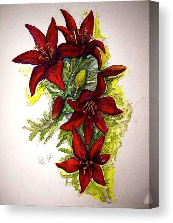 Red Lilies Canvas Print featuring the painting Red Lilies by Rae Chichilnitsky