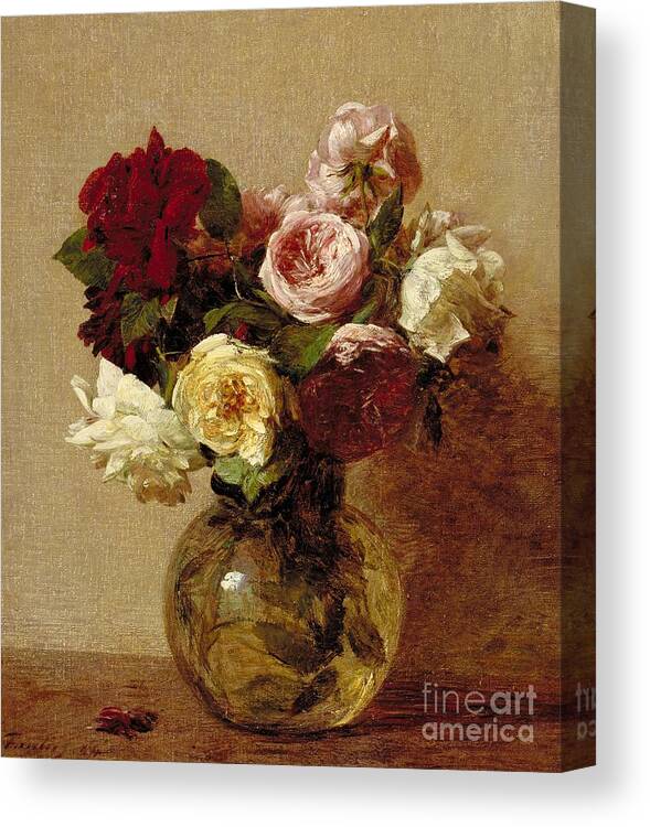 Still-life Canvas Print featuring the painting Roses by Ignace Henri Jean Fantin-Latour