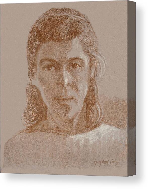 Conte Canvas Print featuring the painting Self Portrait 1990 by Suzanne Giuriati Cerny