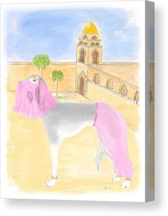 Saluki Canvas Print featuring the painting Serena all set for Arabian nights by Stephanie Grant