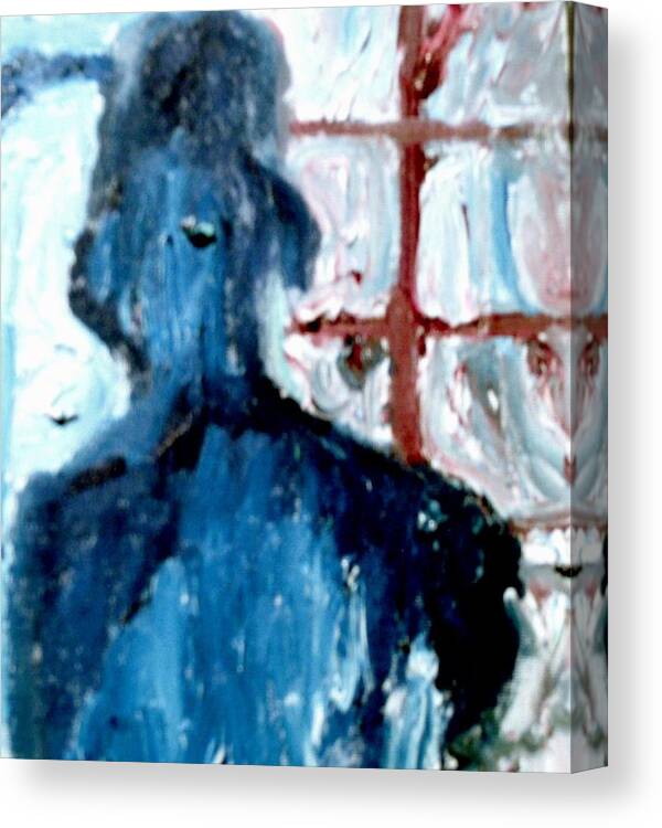 Blue Canvas Print featuring the painting Shadow in the Window by Shea Holliman