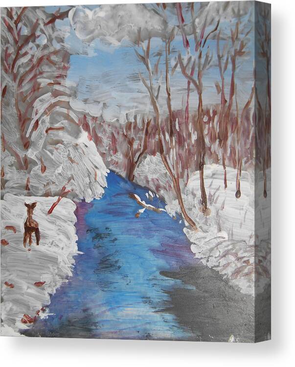 Winter Canvas Print featuring the painting Snowy Stream by Christine Lathrop