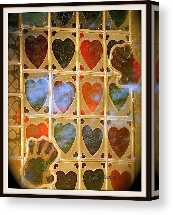 Stained Glass Canvas Print featuring the photograph Stained Glass Hands and Hearts by Kathy Barney