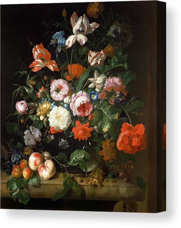 Roses Canvas Print featuring the painting Still Life With Flowers by Rachel Ruysch