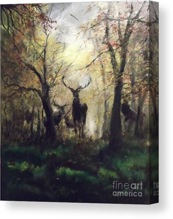 Stags Canvas Print featuring the painting The sound of silence by Lizzy Forrester