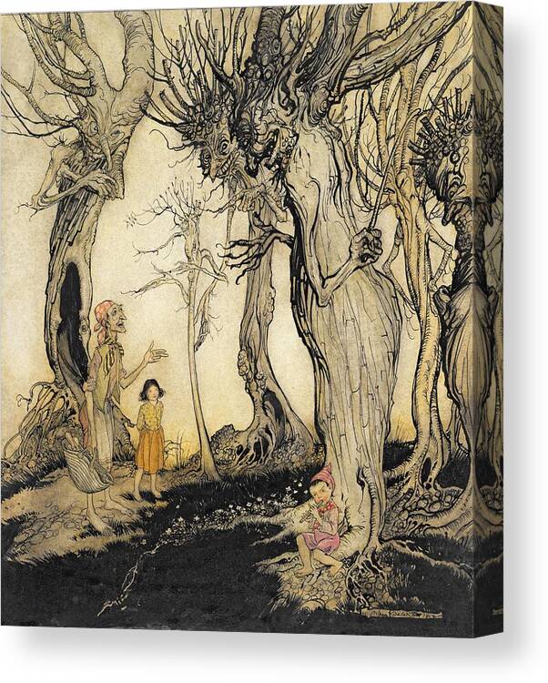 Fairy Tale Canvas Print featuring the drawing The Trees And The Axe, From Aesops by Arthur Rackham