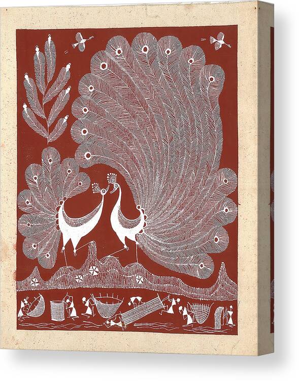 Warli Canvas Print featuring the painting Dance by Art Tantra