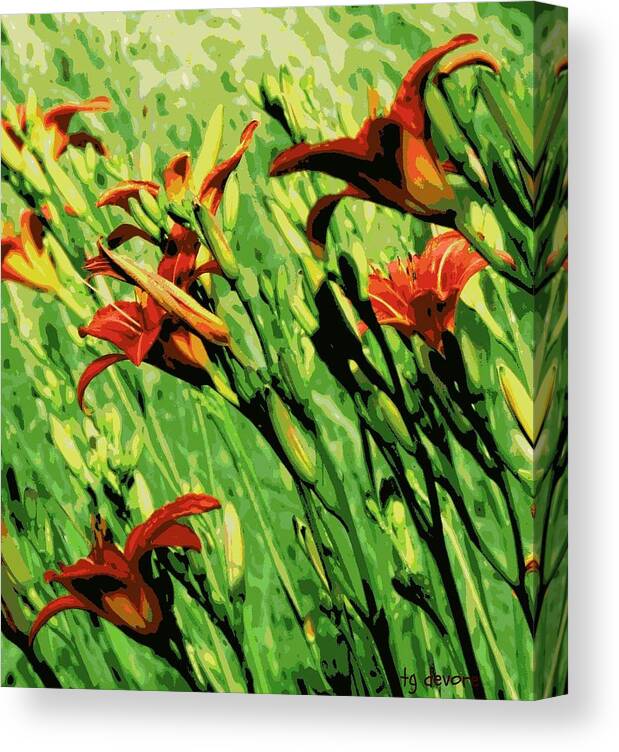 Tiger Canvas Print featuring the digital art Wild Lilies by Tg Devore