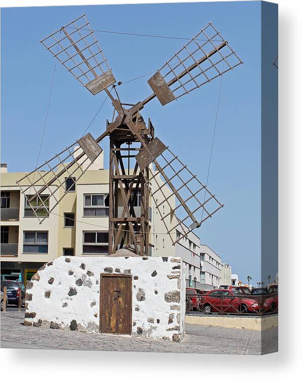 Windmill Canvas Print featuring the photograph Windmill in Coralejo Fuerteventura by Tony Murtagh