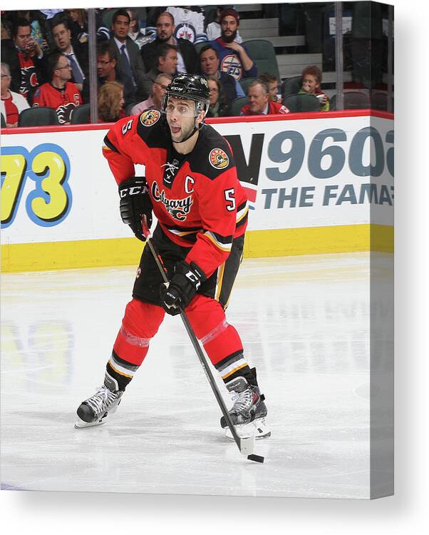 People Canvas Print featuring the photograph Winnipeg Jets V Calgary Flames by Brad Watson
