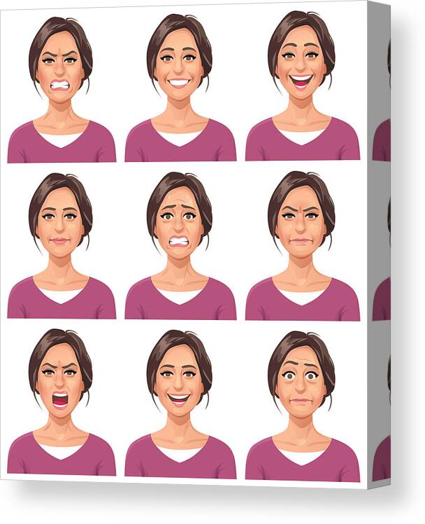 Sequential Series Canvas Print featuring the drawing Woman- Facial Expressions by Kbeis