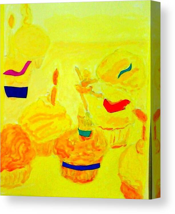 Yellow Cupcakes Canvas Print featuring the painting Yellow Cupcakes by Suzanne Berthier