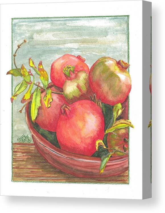 Pomegranate Canvas Print featuring the painting Bowl of Pomegranates by Terry Taylor