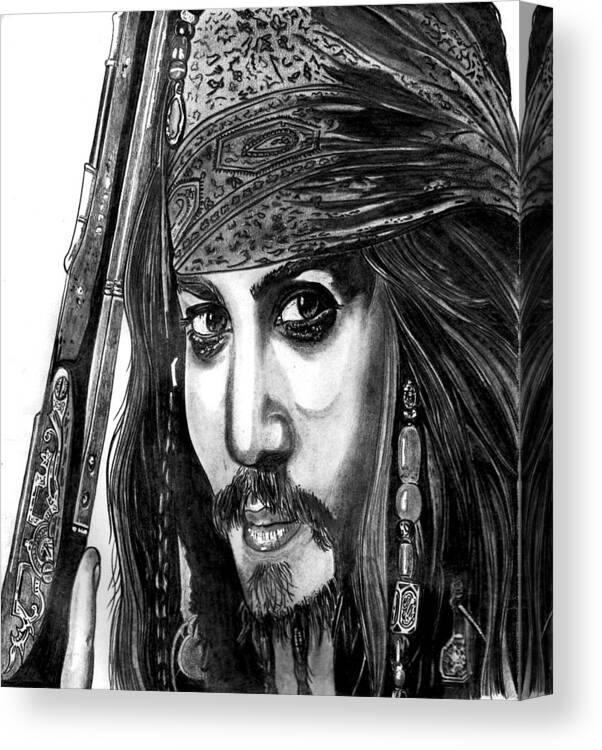 new JOHNNY DEPP PIRATES  WITH CHARCOAL SOFT PASTEL PAINT PRINT ON FRAMED CANVAS 