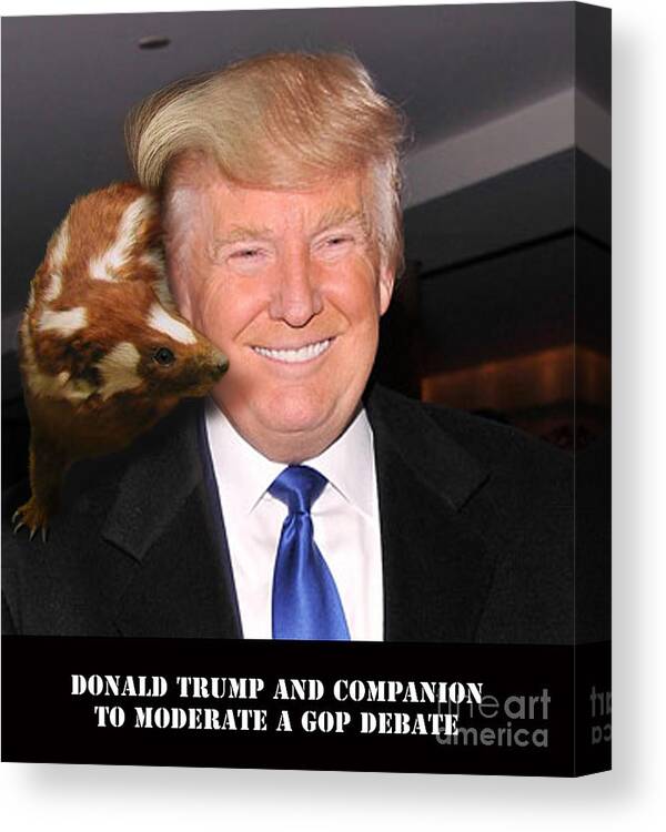 Donald Trump Canvas Print featuring the mixed media My Traveling Companion And Hairpiece by Reggie Duffie