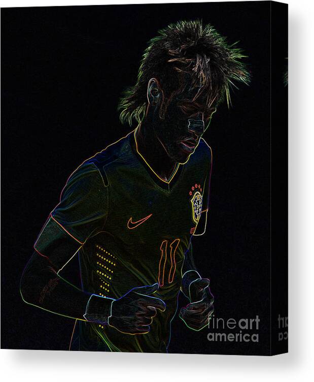 Action Canvas Print featuring the photograph Neymar Neon by Lee Dos Santos