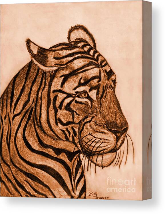 Animals Canvas Print featuring the drawing Tiger III by Debbie Portwood