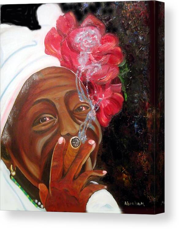 Cuban Art Canvas Print featuring the painting Tobacco Lady by Jose Manuel Abraham