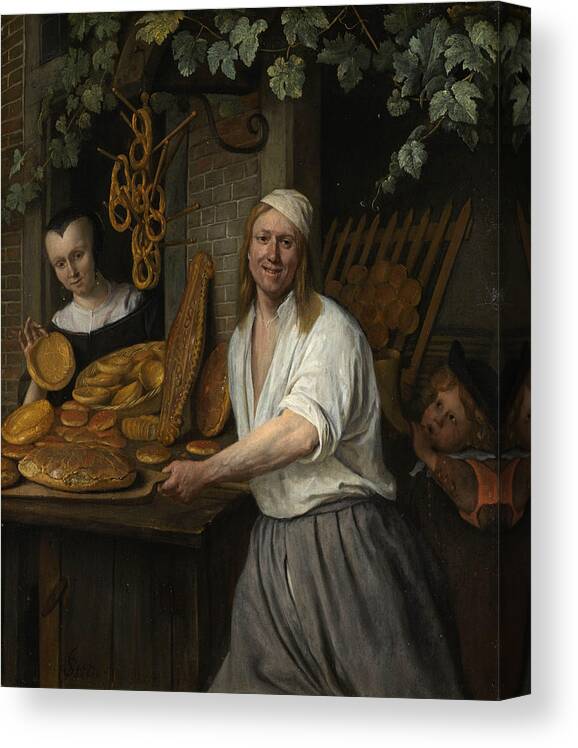 Baroque Canvas Print featuring the painting Baker Arent Oostwaard and his wife Catharina Keizerswaard #2 by Jan Steen