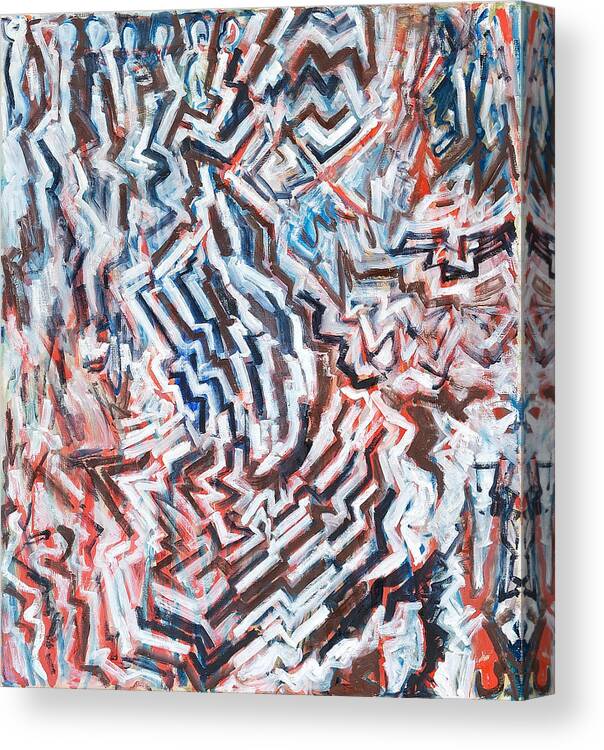 Abstract White Red Brown Blue Layered Pattern Canvas Print featuring the painting Heart Of Slate by Joan De Bot