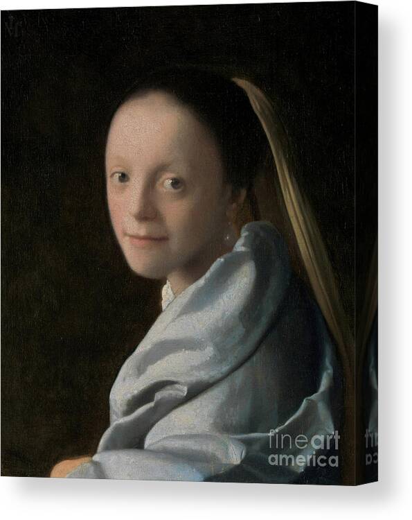 Vermeer Canvas Print featuring the painting Portrait of a Young Woman by Jan Vermeer