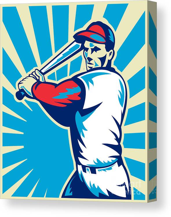 Baseball Canvas Print featuring the digital art Baseball Player Batting Retro by Aloysius Patrimonio