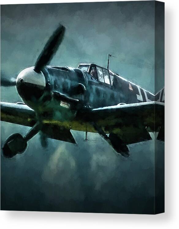 Fighter Canvas Print featuring the digital art Bf-109 Intercept in Oil triptych No 2 by Tommy Anderson