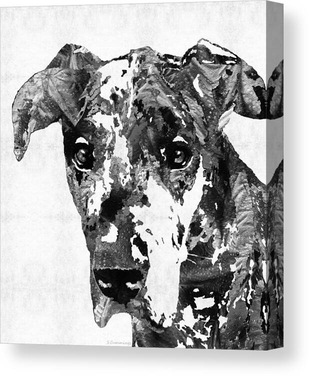 Great Dane Canvas Print featuring the painting Black And White Great Dane Art Dog By Sharon Cummings by Sharon Cummings