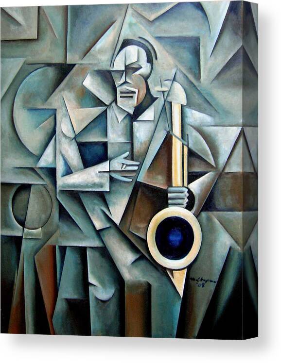 Jackie Mclean Jazz Saxophone Cubism Canvas Print featuring the painting Bluesnik by Martel Chapman
