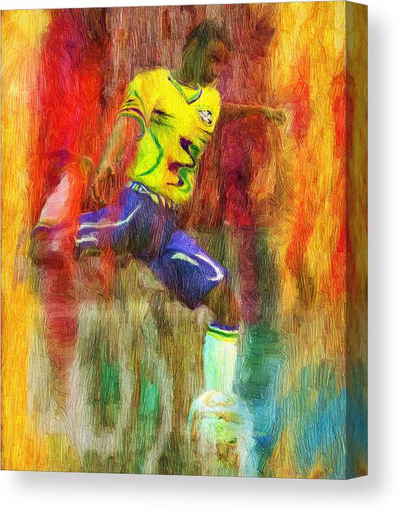 Soccer Canvas Print featuring the digital art Brazil Soccer Team Uniform by Caito Junqueira