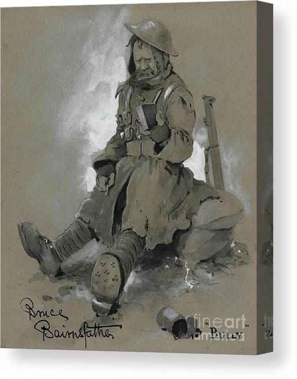 Wwi Canvas Print featuring the pastel Bully. WWI Drawing by Esoterica Art Agency