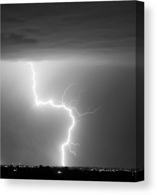 City Canvas Print featuring the photograph C2G Lightning Strike in Black and White by James BO Insogna