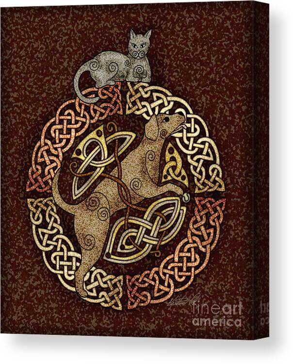Artoffoxvox Canvas Print featuring the mixed media Celtic Cat and Dog by Kristen Fox