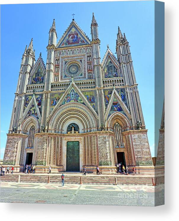 Orvieto Canvas Print featuring the photograph Colorful Facade of Orvieto Cathedral 0704 by Jack Schultz