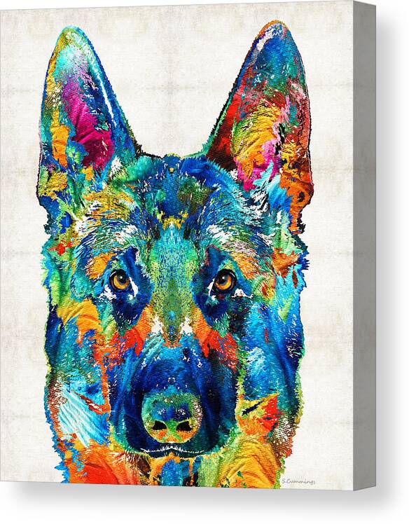 German Shepherd Canvas Print featuring the painting Colorful German Shepherd Dog Art By Sharon Cummings by Sharon Cummings