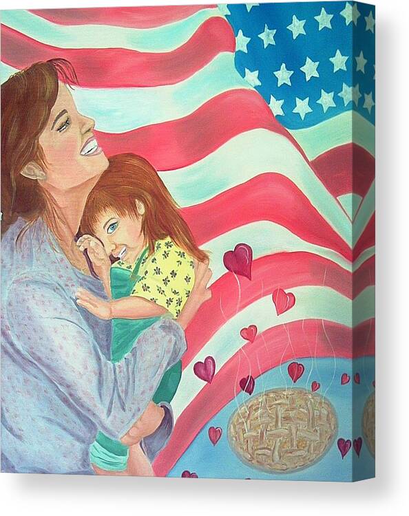 Flag Canvas Print featuring the painting Family Country and Apple Pie by Kathern Ware