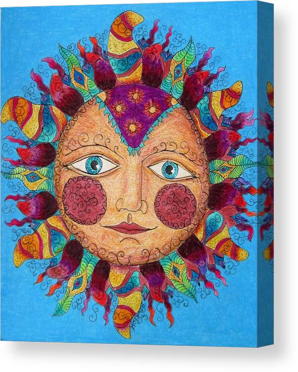 Tangles Canvas Print featuring the drawing Festive Sun by Megan Walsh
