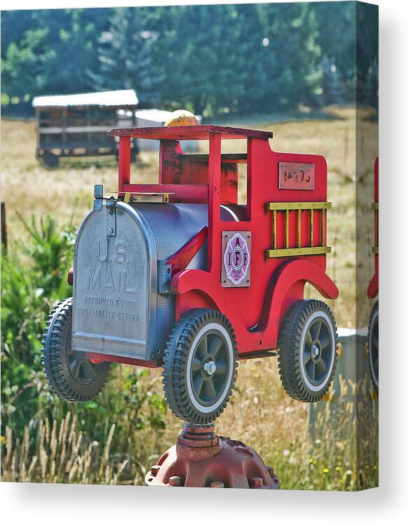 Mailbox Canvas Print featuring the photograph Firetruck Mailbox by Liz Santie